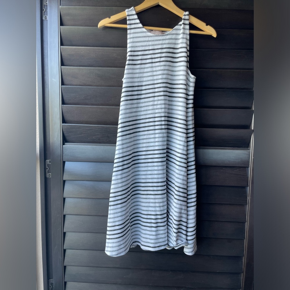 Philosophy sleeveless white dress with black and grey stripes size Small